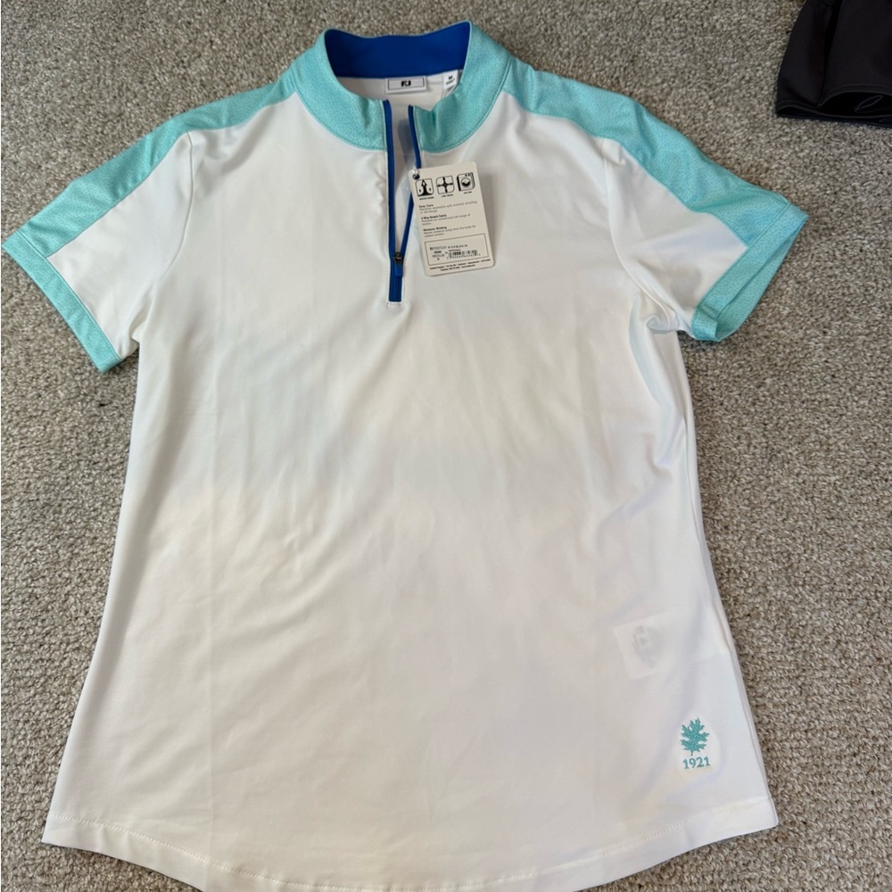 Women’s FootJoy White and Blue Polo Shirt- size Medium -NEW